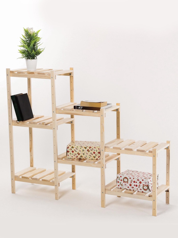 Стеллаж деревянный, 7 полок, 122×31×99.6 см, хвоя, регулируемый, напольный