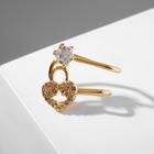 Серьга "Кафф" сердце со стразой, цвет белый в золоте - фото 25617497