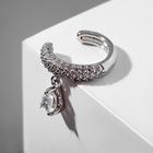 Серьга кафф «Овальная», линия со стразами, с подвеской, цвет белый в серебре - Фото 3