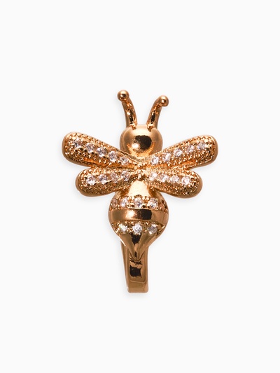 Серьга кафф «Пчела», белая в золоте