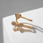 Серьга "Кафф" бант и сердце, цвет белый в золоте - фото 25617499