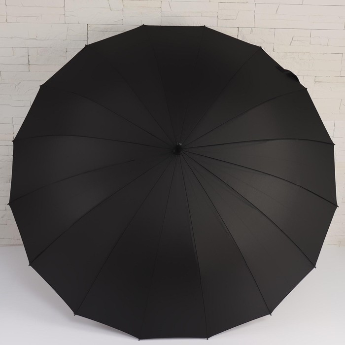 Зонт - трость полуавтоматический «Однотонный», 16 спиц, R = 59 см, цвет чёрный - фото 1882207163