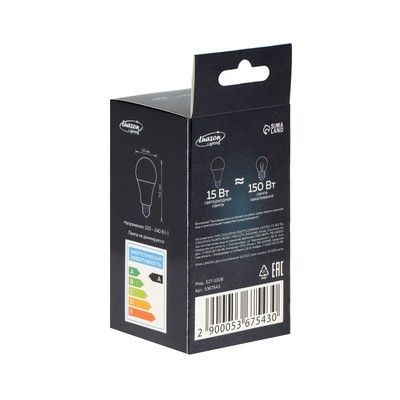 Лампа светодиодная Luazon Lighting, A60, 15 Вт, E27, 1350 Лм, 6500 К, свечение холодное белое