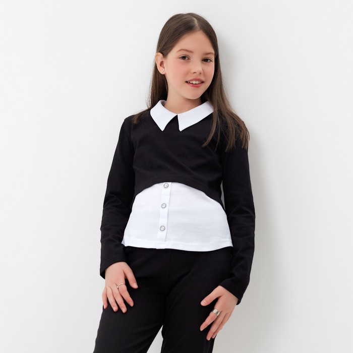 Школьная блузка для девочки, цвет чёрный/белый, рост 122 см - Фото 1