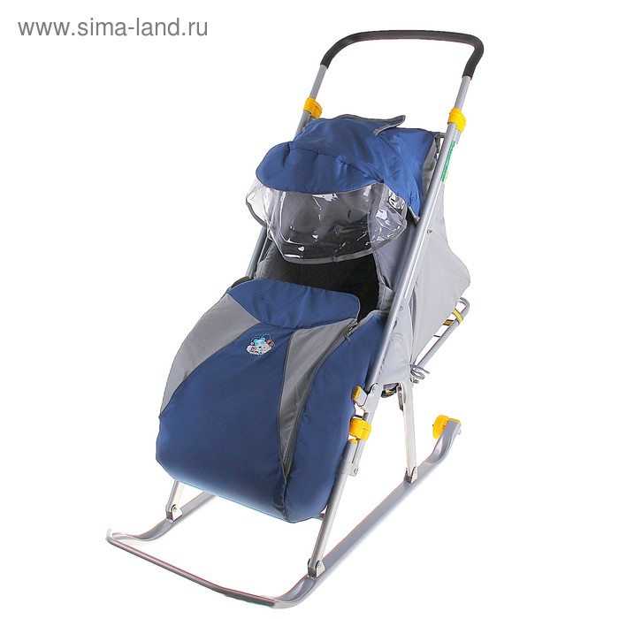 Санки-коляска «Ника детям 4», с колесом, цвет синий - Фото 1