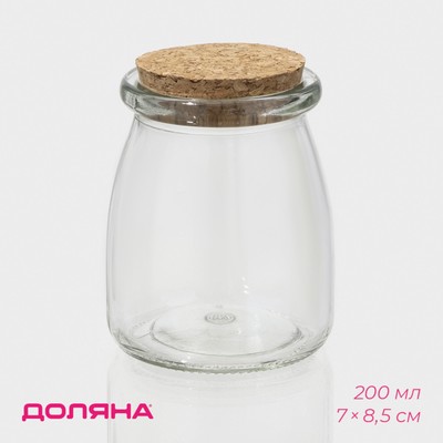 Банка для сыпучих Доляна «Парфе», 200 мл, 7×8.5 см, с пробковой крышкой, стекло, прозрачная