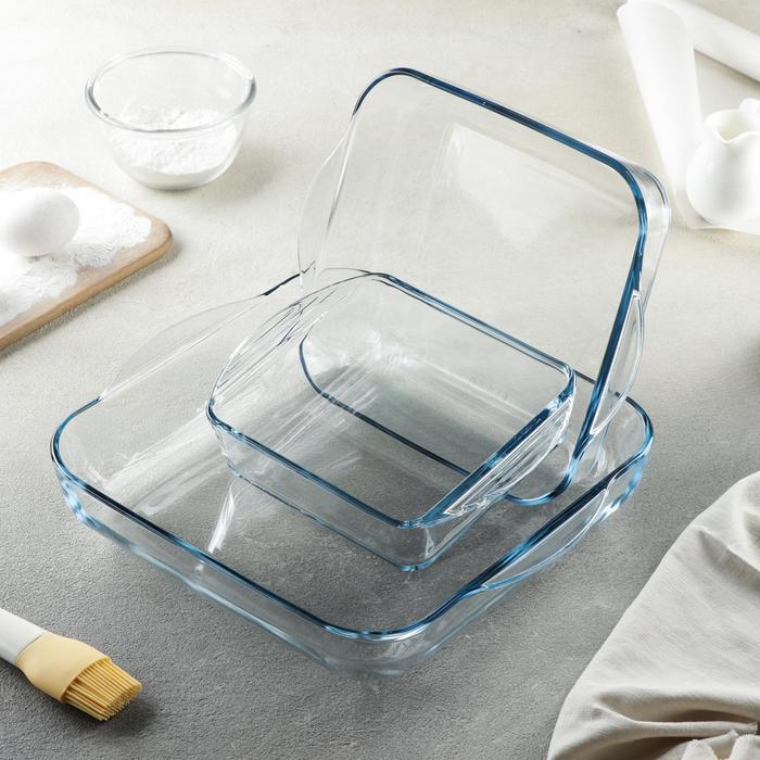 Набор квадратной посуды для запекания Borcam, 3 предмета: 1,95 л, 3,2 л, 1,04 л - Фото 1