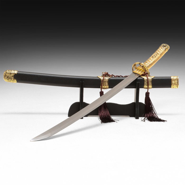 Макет оружия «Сувенирная катана на подставке. Горы», бронзовая отделка - Фото 1