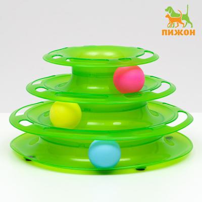 Игровой комплекс «Пижон» для кошек с 3 шариками, 24.5×24.5×13 см, зелёный
