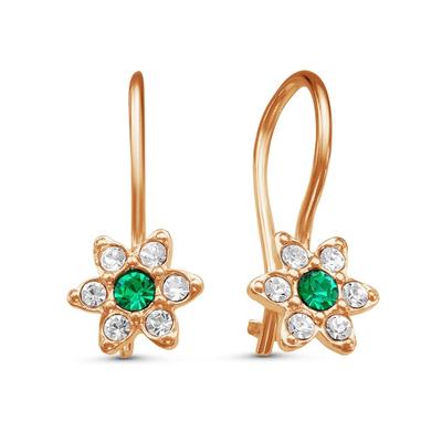 Серьги детские «Соцветие», розовое золочение, цвет бело-зелёный