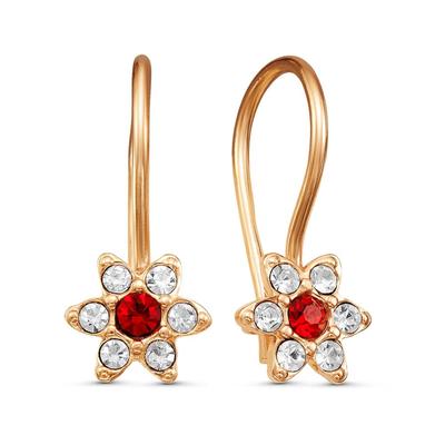 Серьги детские «Соцветие», позолота, цвет бело-красный