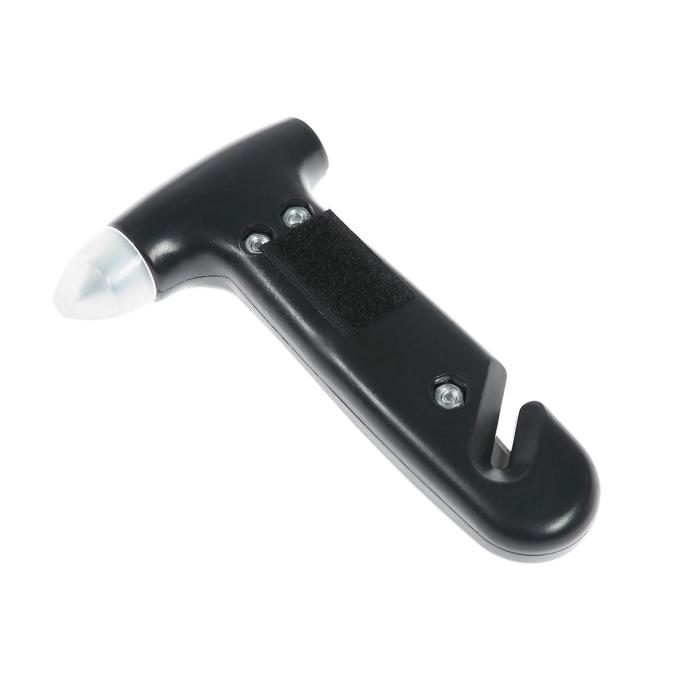 Аварийный молоток для разбивания стёкол с ножом для ремня, крепление на липучке, пластик, чёрный - Фото 1