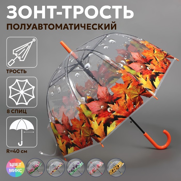 Зонт - трость полуавтоматический «Времена года», 8 спиц, R = 40 см, цвет МИКС - фото 1885170813