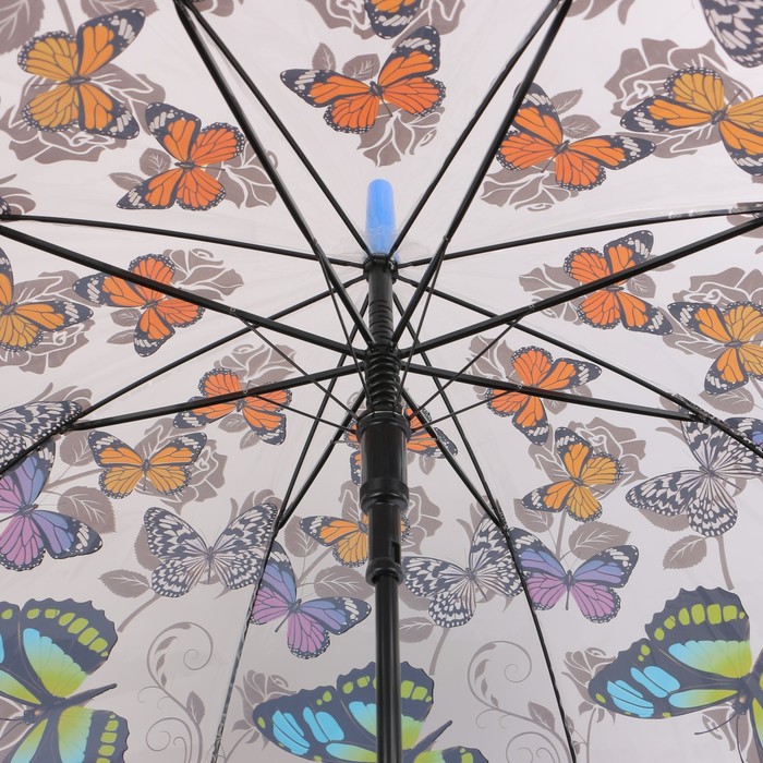 Зонт - трость полуавтоматический «Бабочки», 8 спиц, R = 43 см, рисунок МИКС - фото 1885170835