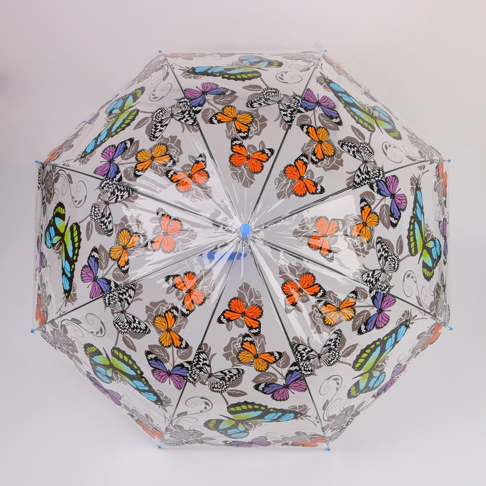 Зонт - трость полуавтоматический «Бабочки», 8 спиц, R = 43 см, рисунок МИКС - фото 1885170830