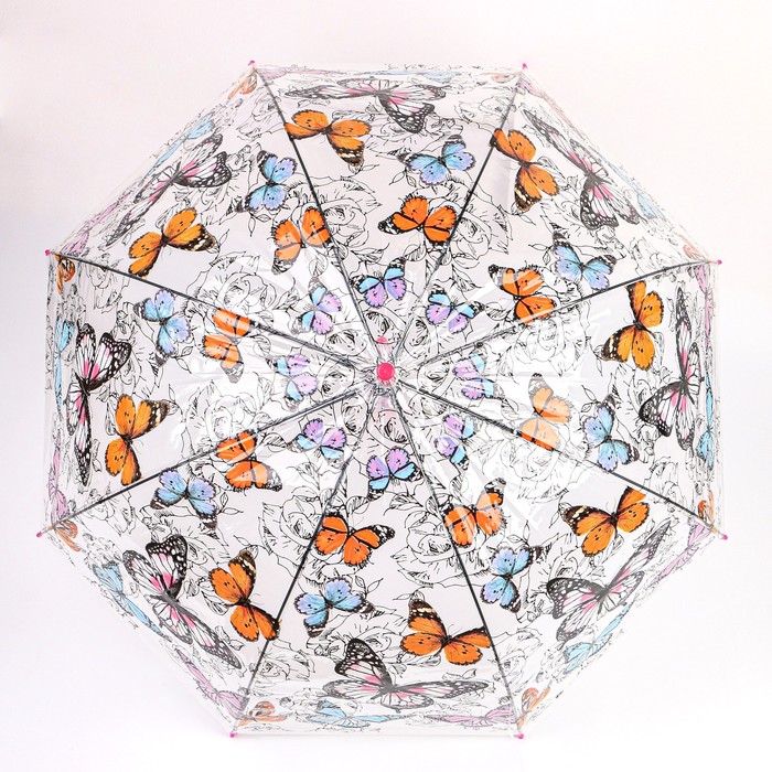 Зонт - трость полуавтоматический «Бабочки», 8 спиц, R = 43 см, рисунок МИКС - фото 1885170832
