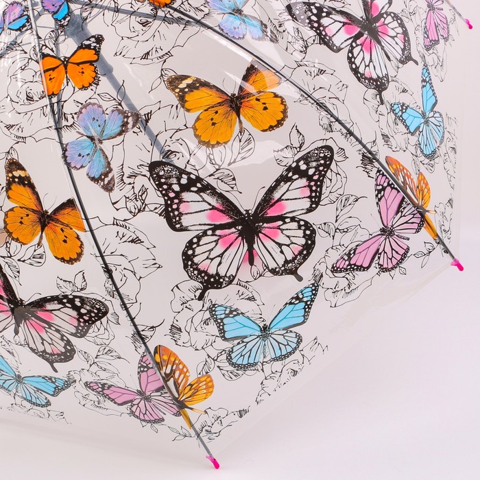 Зонт - трость полуавтоматический «Бабочки», 8 спиц, R = 43 см, рисунок МИКС - фото 1885170833