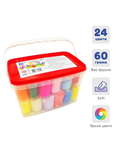 Тесто для лепки «Игротека», 24 по, 60 г, в пластиковом контейнере, с формочками