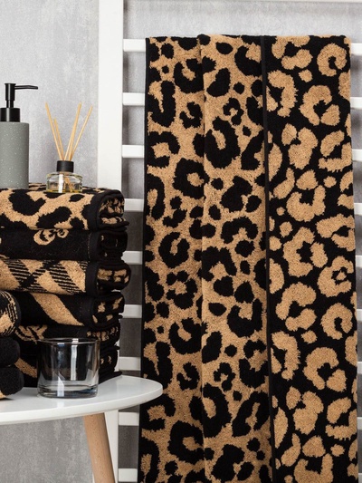 Полотенце махровое Этель «Леопард», 70×130 см, 100% хлопок, 420 г/м², чёрно-золотое