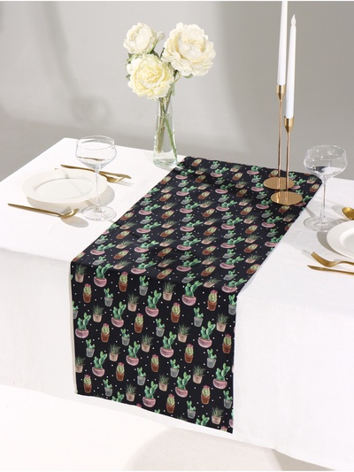 Дорожка на стол «Этель» Succulents 40×149 см, 100% хлопок, саржа 190 г/м², чёрная