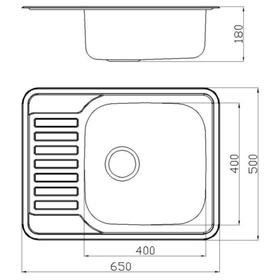

Мойка кухонная KAISER KSS-6550R, врезная, правая, нержавеющая сталь, 650х500х180 мм, хром