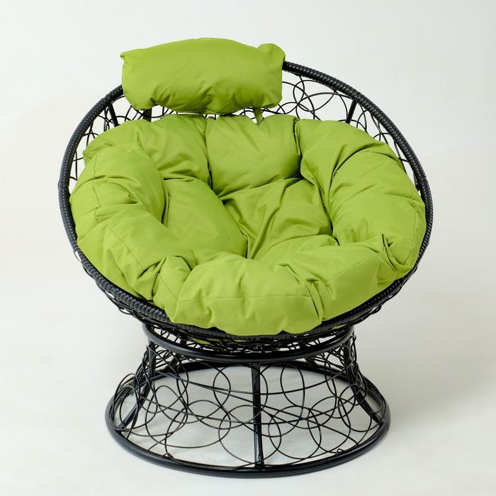 Кресло "Папасан" мини, ротанг, подушка зеленая микс, черный каркас, 81х68х77см - Фото 1