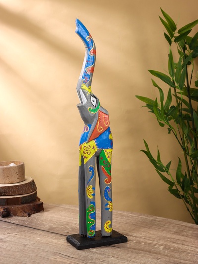 Сувенир «Слон пёстрый», на подставке, 9×16×60 см, дерево