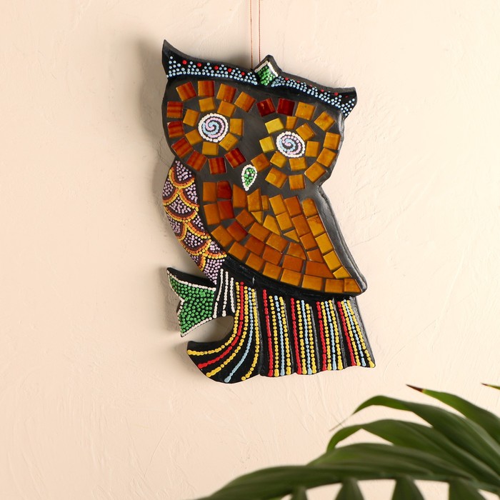 Панно «Сова», 11×1×20 см, дерево с мозаикой