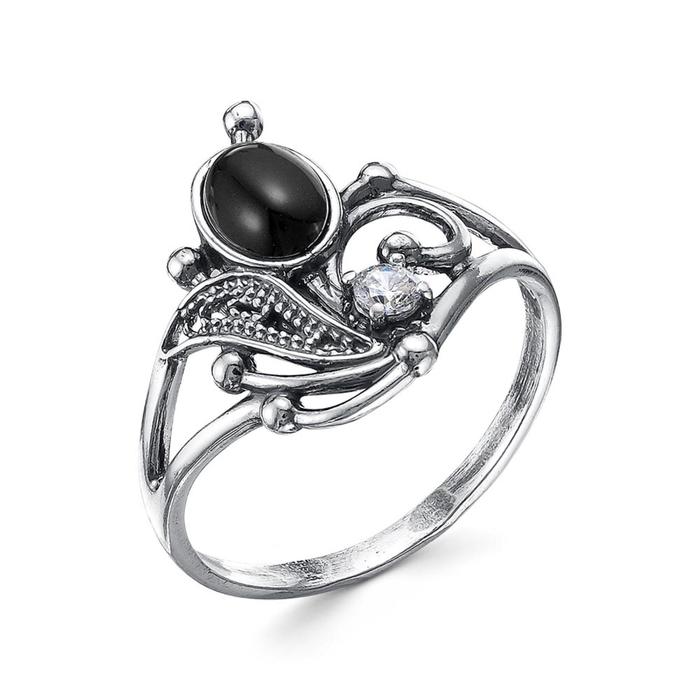 Кольцо "Агат чёрный" вишня, посеребрение с оксидированием, 20,5 размер