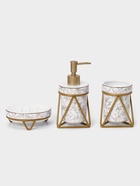 Аксессуары для ванной SAVANNA «Геометрика», 3 предмета, мыльница, дозатор для мыла 290 мл, стакан, белые - Фото 4