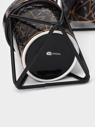 Аксессуары для ванной SAVANNA «Геометрика», 3 предмета, мыльница, дозатор для мыла 290 мл, стакан, чёрные