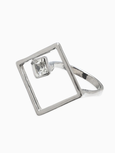 Кольцо «Тренд» страза в серединке, цвет белый в серебре (от 19 размера)