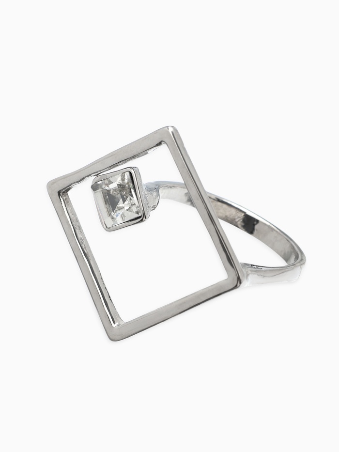 Кольцо «Тренд», страза в серединке, белое в серебре (от 19 размера) - Фото 1