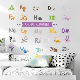 Наклейка пластик интерьерная цветная "Алфавит с животными" 30х90 см