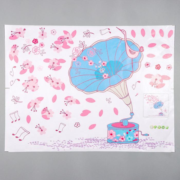 Наклейка пластик интерьерная цветная "Граммофон с цветами" 45х60 см - фото 1896974184