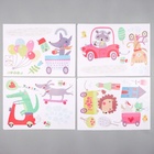 Наклейка интерьерная цветная «Зверята и транспорт», 25×35 см, набор 4 листа - фото 63053776