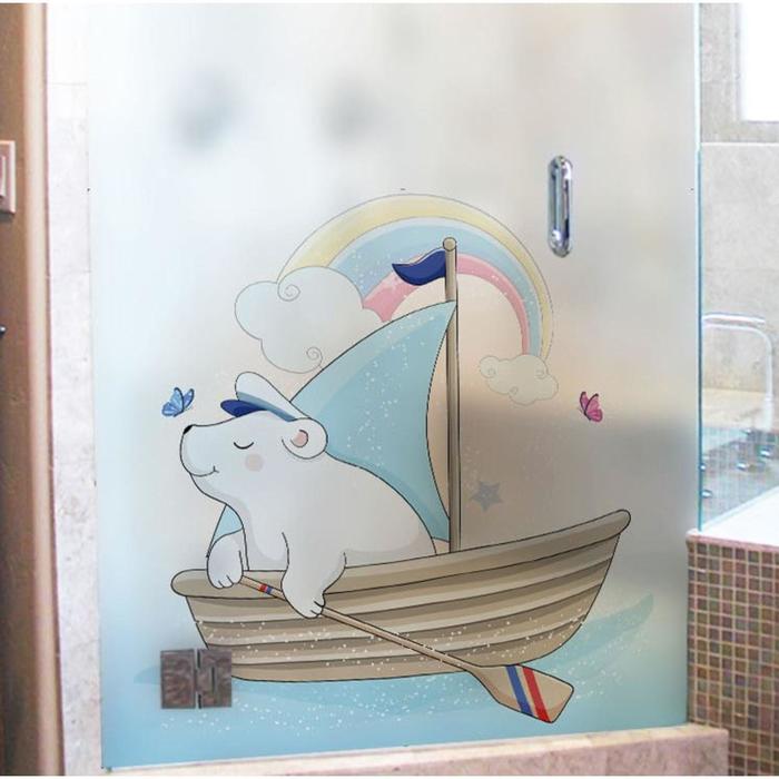 Наклейка пластик интерьерная цветная "Белый мишка в лодочке" 58х60 см - Фото 1