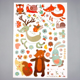 Наклейка пластик интерьерная цветная "Милые лесные зверушки" 50х70 см