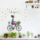 Наклейка пластик интерьерная цветная "Девушка на велосипеде" 50х70 см - фото 9279071