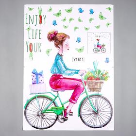 Наклейка пластик интерьерная цветная "Девушка на велосипеде" 50х70 см