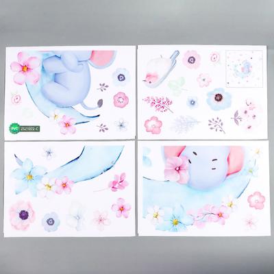 Наклейка интерьерная цветная «Слонёнок на месяце в цветах», 25×35 см, набор 4 листа