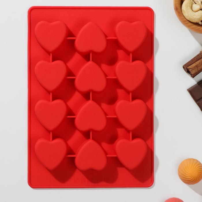 Форма для шоколада Доляна «Сердце с узором», 21×14,5×2 см, 12 ячеек, цвет МИКС - Фото 1