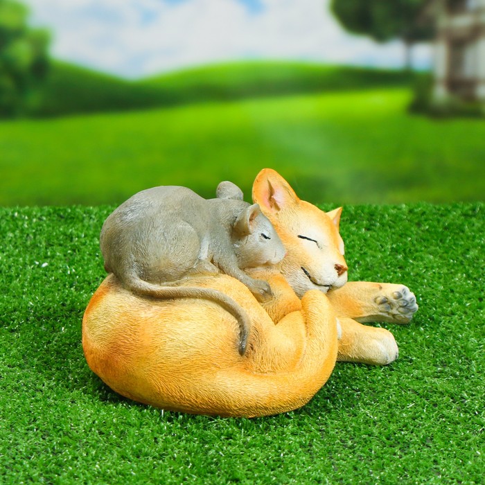 Садовая фигура "Кошка с мышкой спят" 30х18см - фото 1907245165