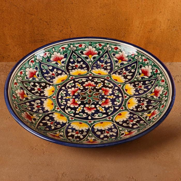 Ляган узбекский Риштанская керамика «Цветы», для плова, d=32 см, синий - Фото 1