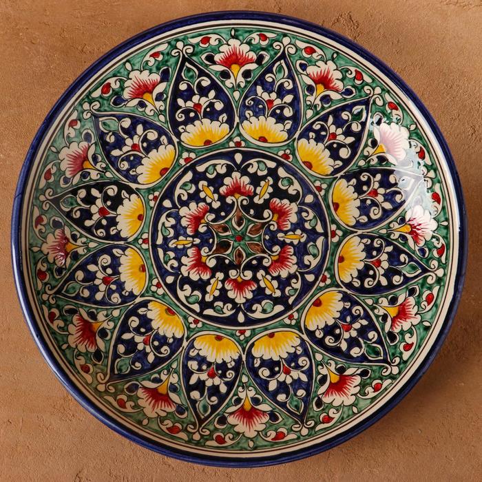 Ляган Риштанская Керамика "Цветы", 32 см, синий - фото 1905796398