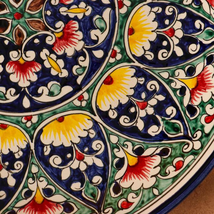 Ляган Риштанская Керамика "Цветы", 32 см, синий - фото 1905796399