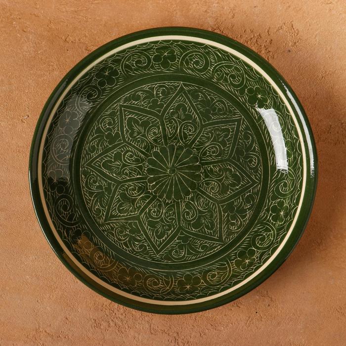 Ляган круглый Риштанская Керамика, зеленый, 25см, МИКС - фото 1882209708