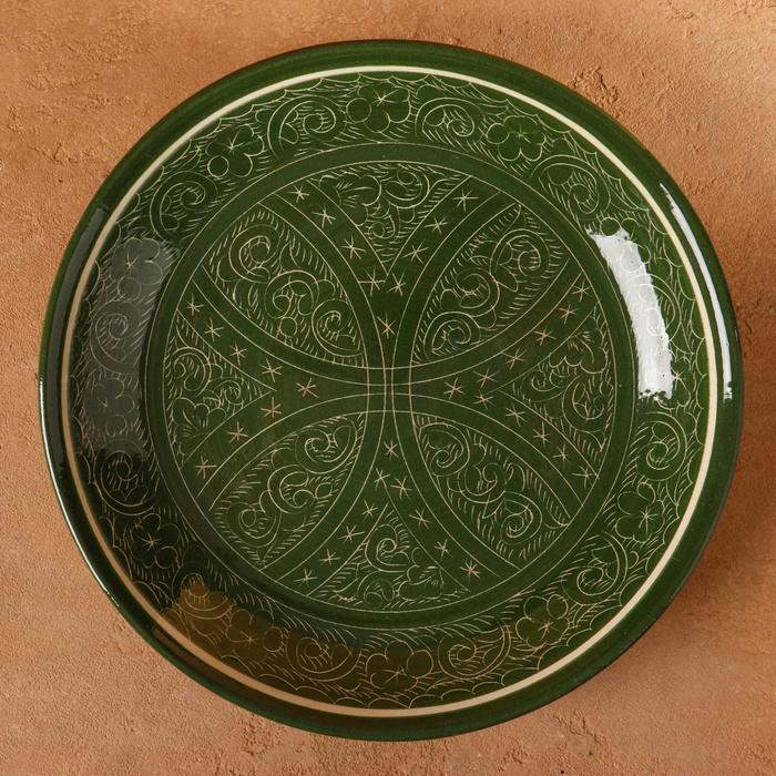 Ляган круглый Риштанская Керамика, зеленый, 25см, МИКС - фото 1882209710
