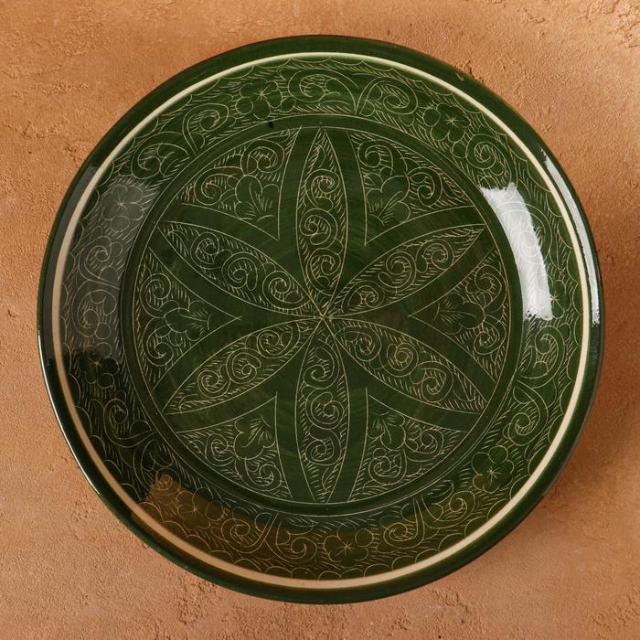 Ляган круглый Риштанская Керамика, зеленый, 25см, МИКС - фото 1882209711