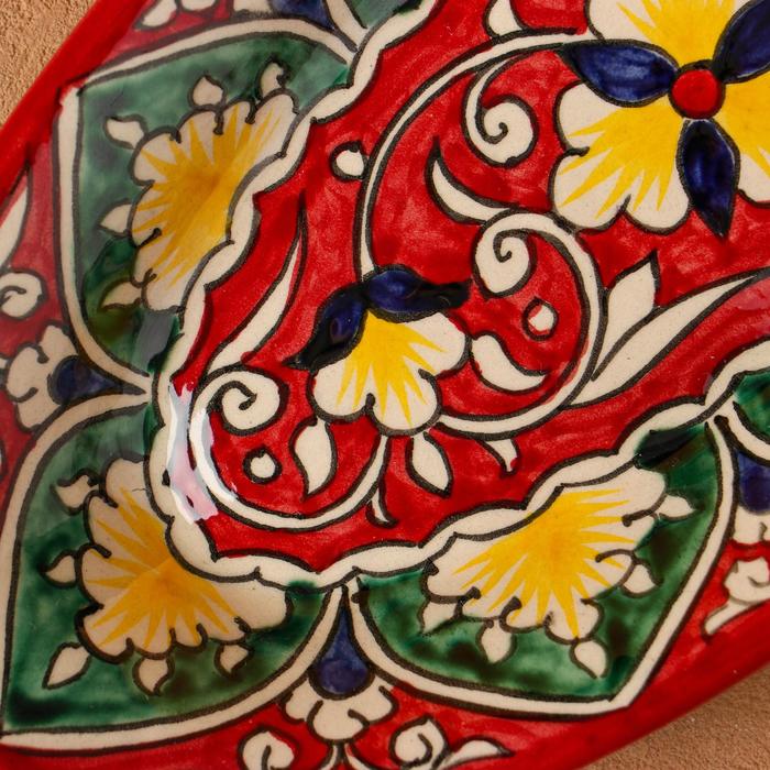 Селёдочница Риштанская Керамика "Цветы", 24 см, красная, микс - фото 1908704718